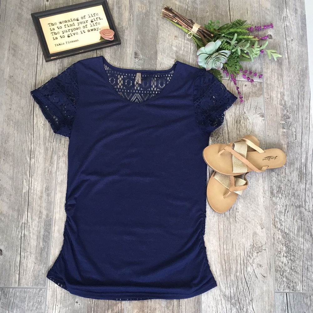 Navy lace/sheer back tee
